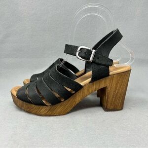 Eric Michael “MISSION” Black Leather Stappy Heel Sandals Women’s Size EU 38